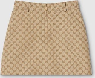 Gucci GG Cotton Canvas Jacquard Fabric Skirt, Beige, Ready-to-wear