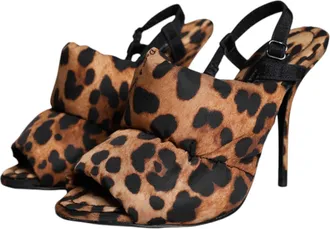 Dolce & Gabbana Womens Brown Leopard Keira Slingback Sandals Shoes Nylon Elastane