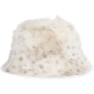 La Fiorentina Plush Faux Fur Bucket Hat in Grey at Nordstrom Rack