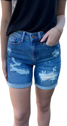 Judy Blue Womens Olivia Mid Length High Waist Destroyed Shorts In Blue