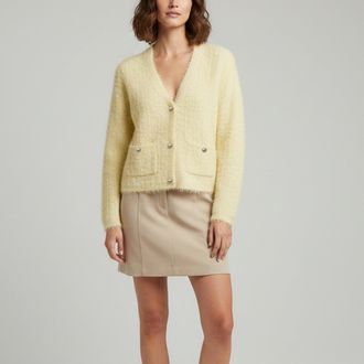 Maje Yellow Tweed Effect Knit Cropped Missionette Cardigan
