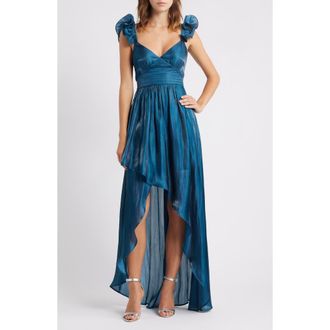 Lulus Juni Ruffle Shoulder High-Low Gown in Marine at Nordstrom, Size Small