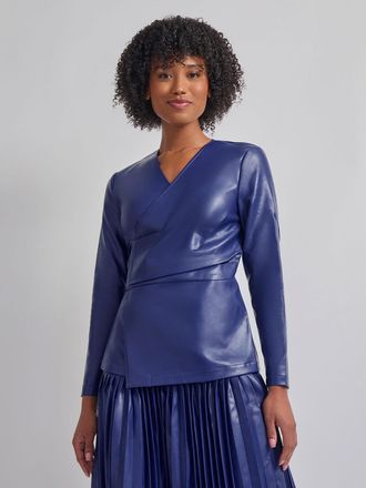 Misook Tailored Fit Vegan Leather Tie Back Jacket