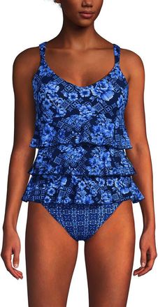 Lands End Smoothing Control Ruffle Fauxkini One Piece Swimsuit in Navy Mosaic Floral/tile Mix at Nordstrom, Size 22W