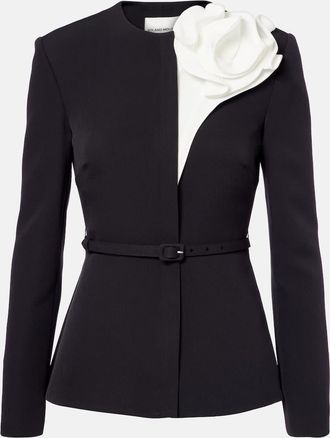 Roland Mouret Floral-appliqu&eacute; peplum cr&ecirc;pe blazer