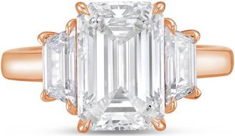Diana M. Jewels 18kt rose gold lab grown 15ct emerald diamond ring with trapezoids on the sides