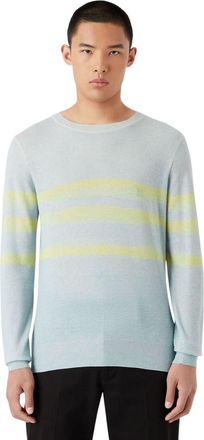 Emporio Armani EA7 Heren-sweatshirt met lange mouwen en strepen (Lichtblauw/Geel)