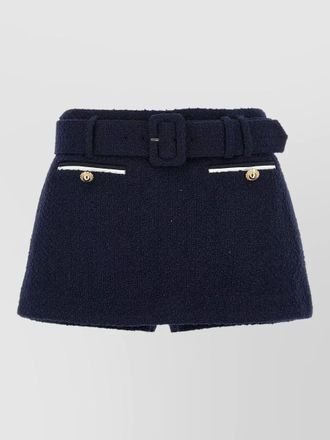 Self Portrait boucl&eacute; wool skort belted waist buttons pockets