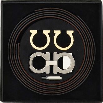 Ferragamo Men Reversible and adjustable Gancini belt with Switch buckle Blue