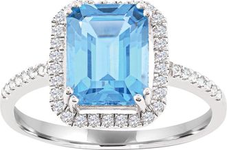 Diamond2Deal 10K White Gold Swiss Blue Topaz and White Zircon Engagement Ring ( 2.5Ct )