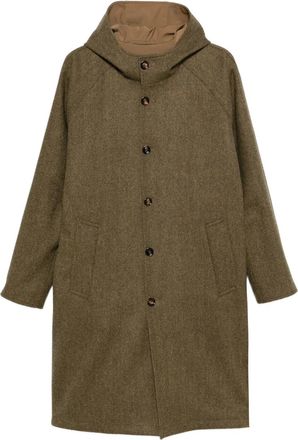 Kired single-breasted hooded coat - Brown