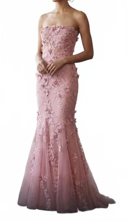 Marchesa Pre-Loved Womens Tulle Strapless Gown With Applique And Crystals In Dusty Rose
