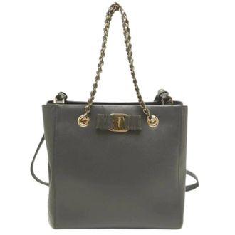 Ferragamo Pre-owned Vara Au-21 E998 Handbag - Dames - Pre-owned - Grijs - Maat: ONE Size Leer