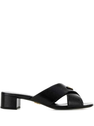 Prada Criss cross leather heel sandals - Black