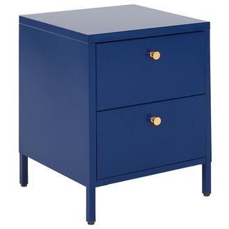Beliani Mesa De Noche De Metal Azul Marino Dorado 2 Cajones Industrial Dormitorio Kylea
