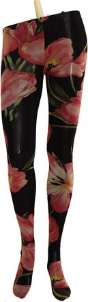 Dolce & Gabbana Black Floral Print Nylon Tights Womens Stockings