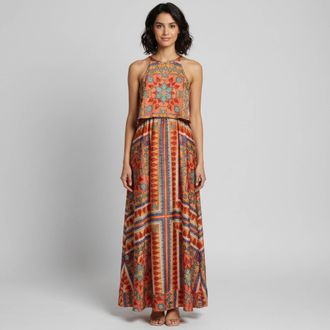 Ronny Kobo Torn By Ronny Kobo Orange Floral Paisley Print Synthetic Maxi Dress