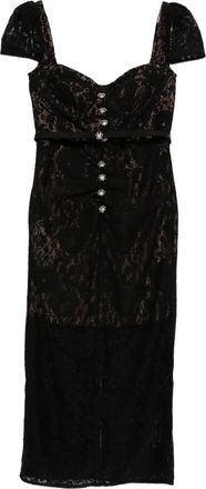 Self Portrait Midi-jurk met knoop van kant - Zwart