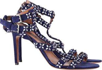 Alaia Alaia Flower Stud Enkelband Sandalen in Navy Blauw Suède
