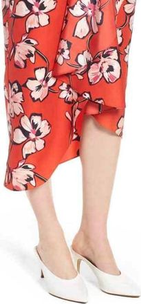 Lewit Silk Floral Print Ruffle Front Hawaiian Skirt In Red