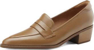 Generic Womens Pointed Toe Slip-On Loafers Faux Leather Upper Stitched Vamp Detail Low Block Heel Non Slip Sole Comfortable Supportive Walking Shoes,Brown,4.5