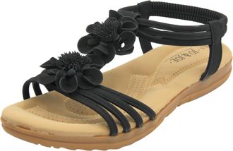 Jo & Joe Womens Floral Cushioned Sandals Ladies Comfortable Holiday Sandals Black 7