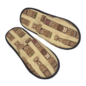 Generic Fluffy Slippers Wooden Tiki Idols Non-Slip Plush Slippers Reusable Cotton Slipper For Winter Guest Room Bedroom L