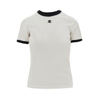 Courr&egrave;ges Cotton T-shirt with contrasting trims Woman L
