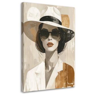 Feeby Cuadro En Lienzo Mujer Con Sombrero En Color Beige Estilo Boho 70x100