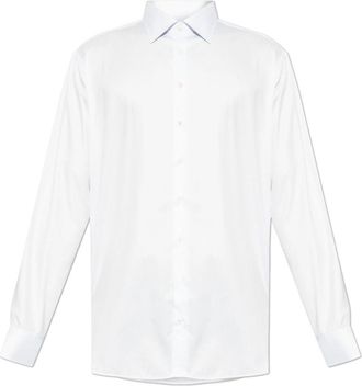Giorgio Armani Overhemd met gestreept patroon - Heren - Zakelijke Overhemden - Wit - 2XL - Katoen - Overhemden