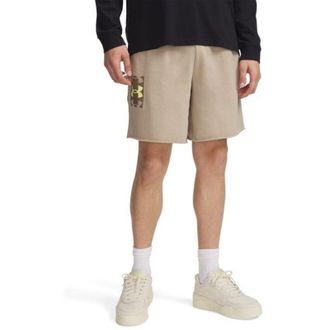 Under Armour Corto - Under Armour - Rival Terry Logo 8 - Verde/amarillo S&oacute;nico/taupe - Transpirable - Bolsillos Pr&aacute;cticos