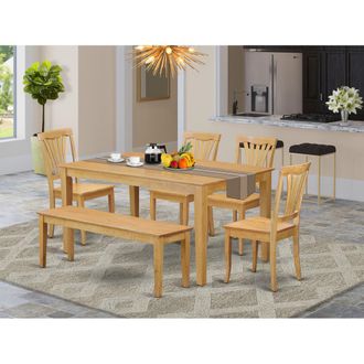 East West Furniture 6-Pc Kitchen table set for 6 - Kitchen dinette Table and 4 Kitchen Chairs with bench
