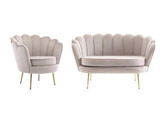 Pascal Morabito Sof&aacute; 2 plazas y sill&oacute;n concha de terciopelo topo DANDELION