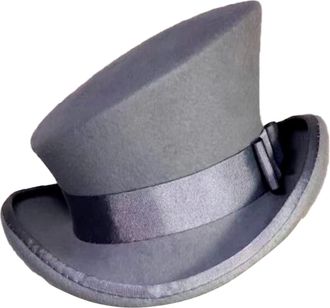 Generic Asymmetric Top Hat Wool Hat - Unisex Steam Punk Fashion Ribbon Decorative Plaid Hat (Grey, One Size)