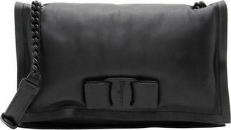 Ferragamo Black Leather Viva Bow Medium Bag (Authentic Pre-Loved)