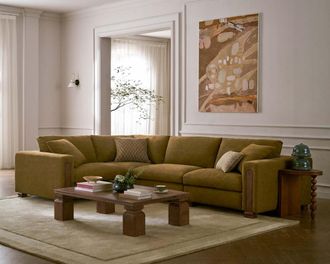 Castlery Tan France Kagan 4-Piece Chaise Sectional Couch, Basketweave Caramel, Brown Color, Castlery Brand