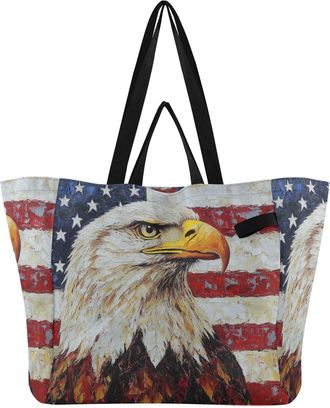 Generic Flag Red Hawk print Reusable Canvas Tote Bag, Heavy Duty Grocery Shopping Bag with Large Capacity Double Handles Hard Bottom Work Groceries Travel