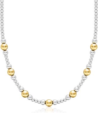 Ross-Simons Italian 4-8mm Sterling Silver and 18kt Gold Over Sterling Graduated Bead Necklace