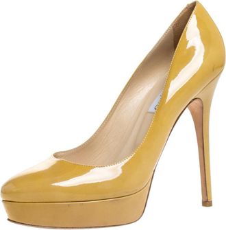 Jimmy Choo London Light Mustard Patent Leather Cosmic Platform Pumps