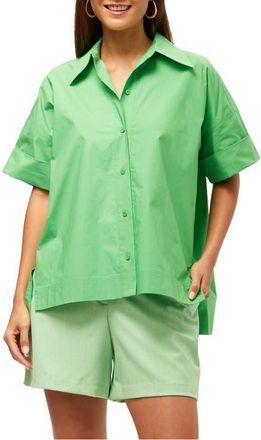 Trina Turk Oversized Button Up Poplin Opponent Top in Grass Court Green at Nordstrom, Size X-Small