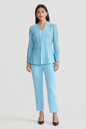 Ming Wang Tailored Dotted Stripe Peplum Knit Jacket in Serene/black at Nordstrom, Size X-Small P