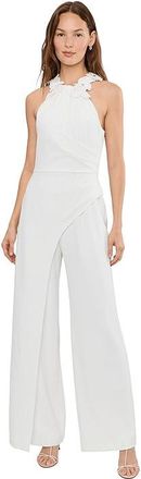 Adrianna Papell Rosette Halter Jumpsuit Womens Dress Ivory : 10, Elastane/Polyester