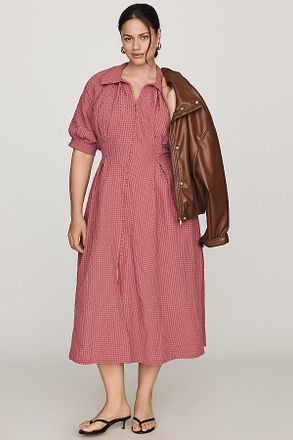 English Factory Puff-Sleeve Textured Midi Shirtdress