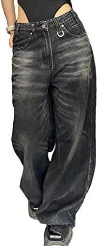 Acheter Pantalon Baggy Droit En Denim Pour Femme, Vintage Des Années 90, Y2K, Taille Haute, Jambes Larges, Streetwear, Décontracté, Assorti Avec Tout, Nouveau