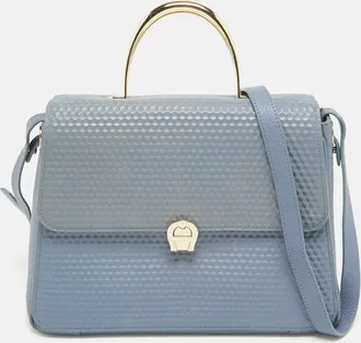Aigner Blue Embossed Leather Genoveva M Top Handle