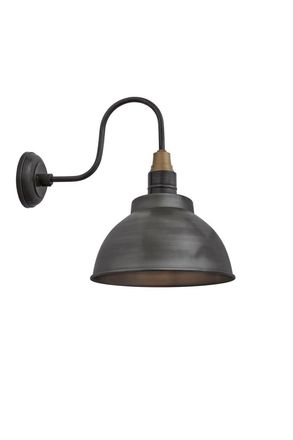 Industville Swan Neck Dome Wall Light, 13 Inch, Pewter, Pewter Holder in Dark Grey