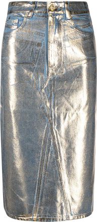 Ganni metallic-finish denim midi skirt - women - Organic Cotton - 34 - Blue