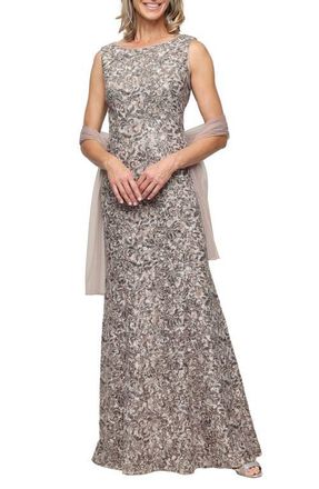 Alex Evenings Beaded Gown & Shawl in Mink at Nordstrom, Size 10P