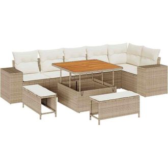 vidaXL Conjunto De Sof&aacute; De Jard&iacute;n 9 Pcs Beige, Crema 100 X 100 X 71 Cm Vidaxl