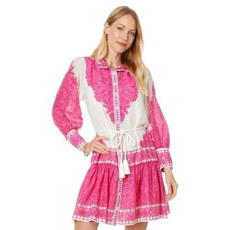 Lilly Pulitzer Drena Shirt Dress Womens Fruit Pink Ruffle Hem Tassel Tie FROG372